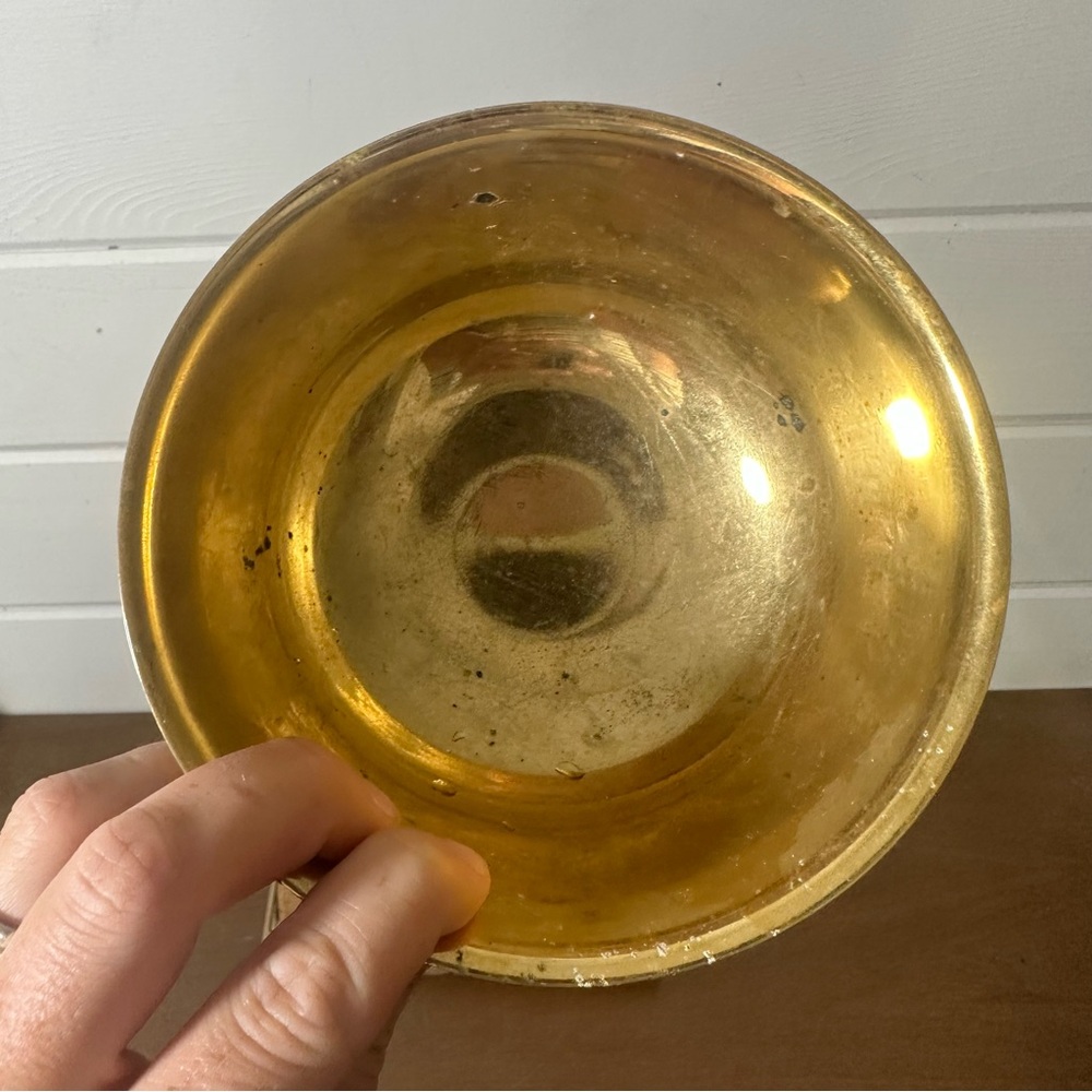 Vintage Gold Pedestal Bowl Planter Trinket Dish - Picture 4 of 8